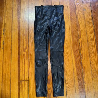 Spanx Faux Leather Leggings Womens Sz S Shiny Skinny Black Moto Stretch